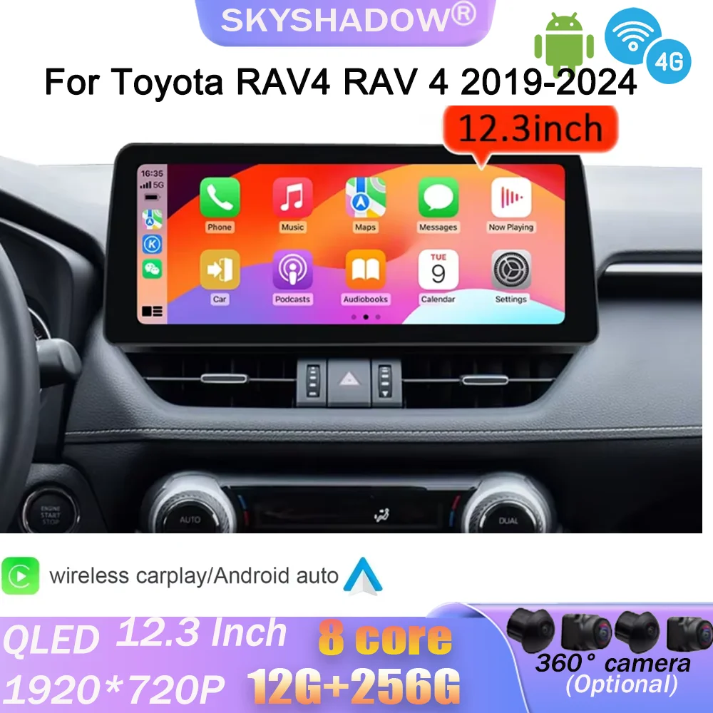 

Carplay Auto 12G+256G Android 14.0 360 IPS 720P 4G LTE Car DVD Player GPS WIFI Bluetooth Radio For Toyota RAV4 RAV 4 2019-2024