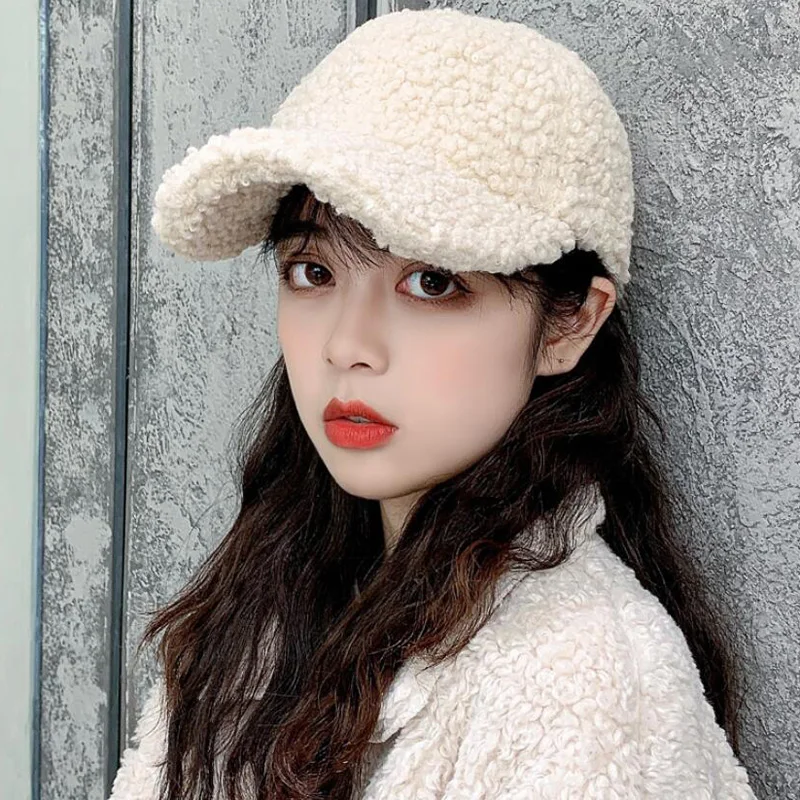 Autumn Winter Baseball Cap Women Artificial Lamb Wool Hats Version Tide Warm Cap Plush Baseball Caps Spring Baseball Cap