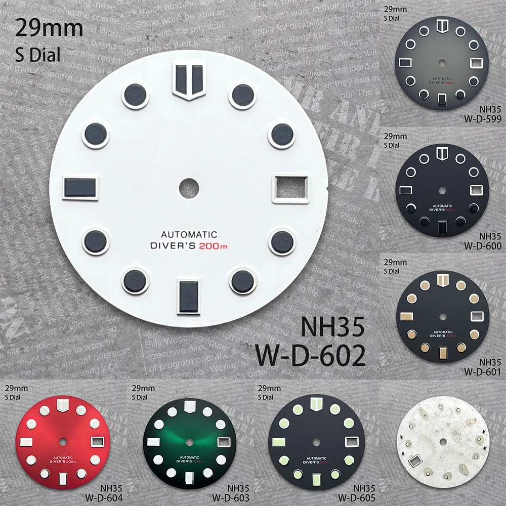 

29 mm S Logo Dial Suitable For NH35/NH36 Japan Movement Green Luminous Matte Grey Quality Dail Watch Modification Accessories