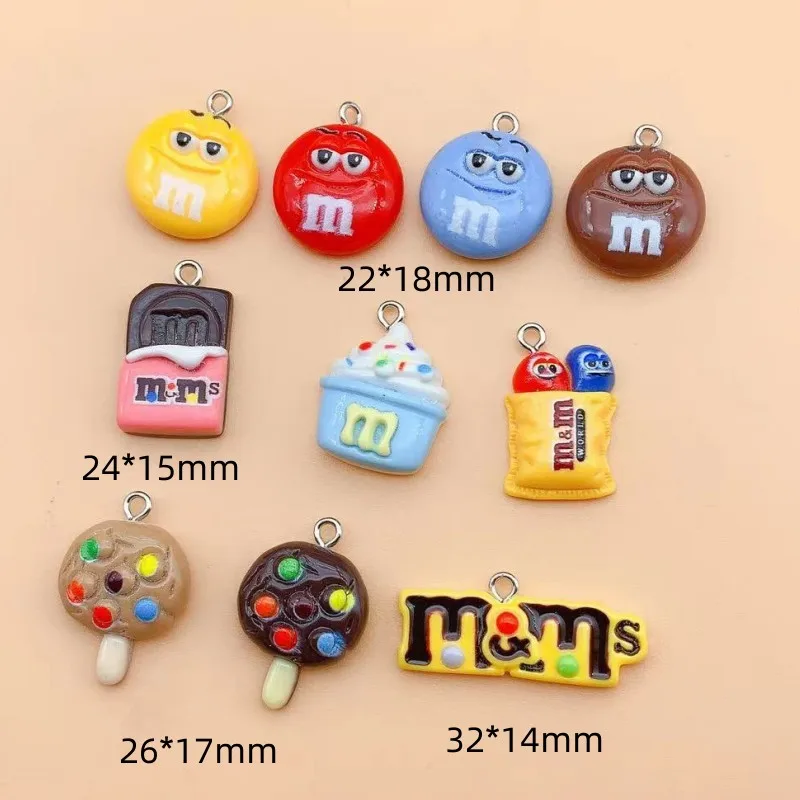 10Pcs/lot Kawaii Cartoon M Bean Flatback Resin Charms for Jewelry Making Accessories DIY Pendants Earrings Keychain Decoration
