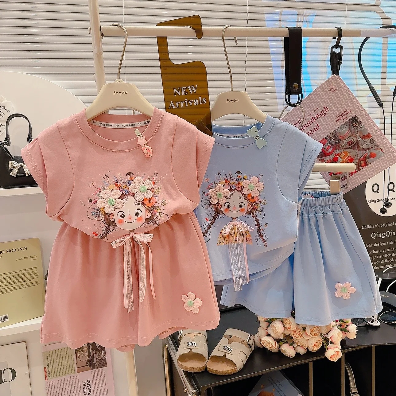 Ensemble 2 pièces t-shirt et short décontractés d'été pour filles, vêtements d'extérieur pour enfants