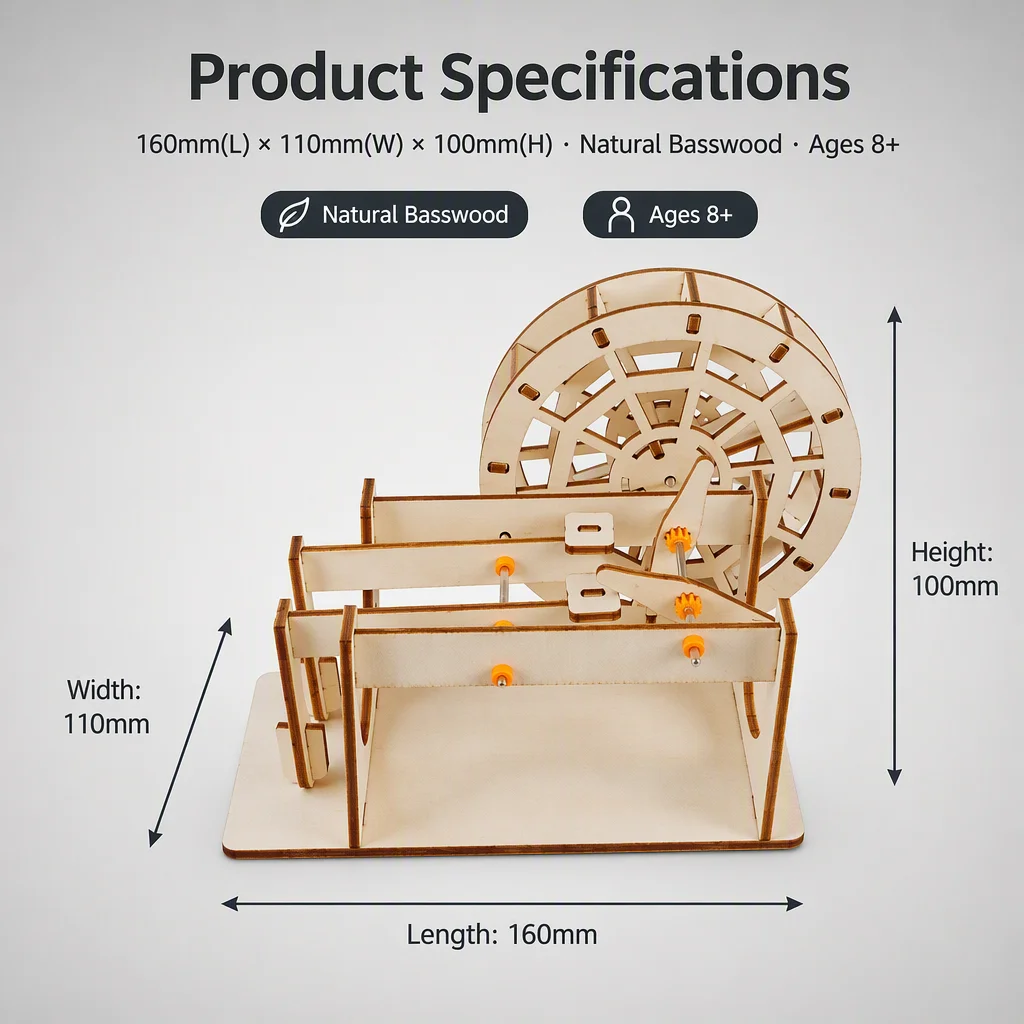 DIY Manual Rice‑Pounding Water Wheel Model STEM Science Kit, Kids Hand Assembly Education, Traditional Water Conservancy Model