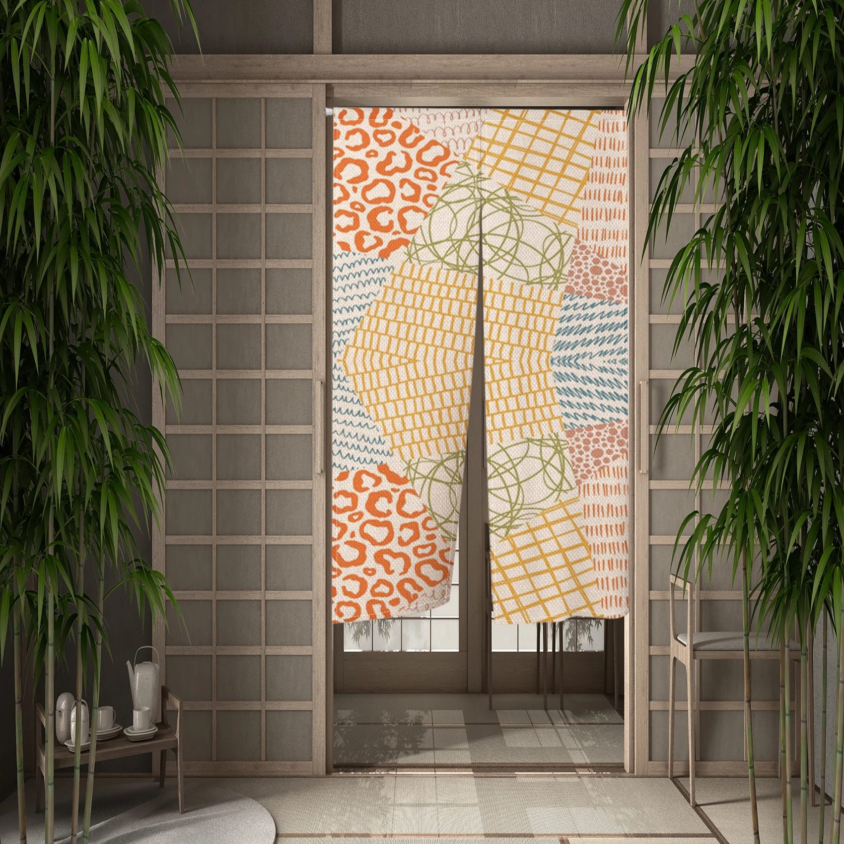 Japanese Door Curtain Colorful Texture Geometric Pattern Kitchen Doorway Curtains Split Bedroom Entrance Decoration Half-Curtain