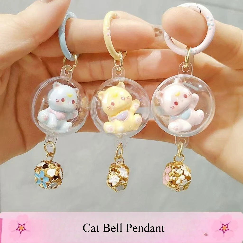 Cute Cartoon 3D Cat Bell Wind Chime Keychain Resin Lovely Funny Creative Keyring Bag Car Pendant Jewelry