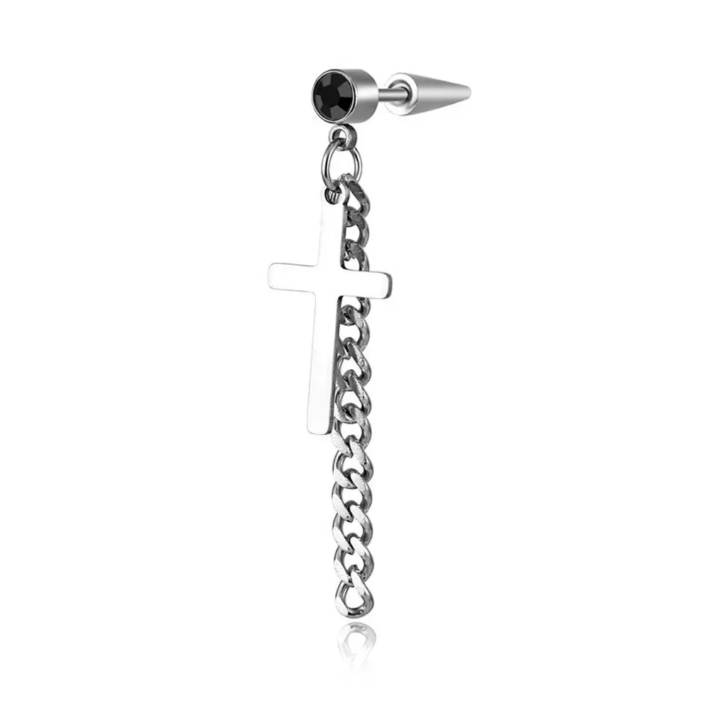 

Hiphop Elegant Tassel For Women Titanium Steel Feather Cross Ear Jewelry Korean Dangle Earrings Men Earrings