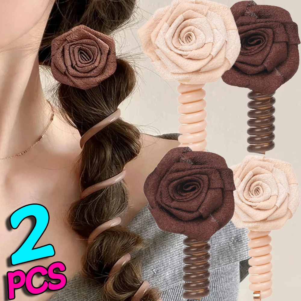 

Vintage Flower Telephone Wire Hair Bands Ponytail Spiral Rubber Hair Ties Bundle Scrunchies Women Girls Hairs Loop Accessories