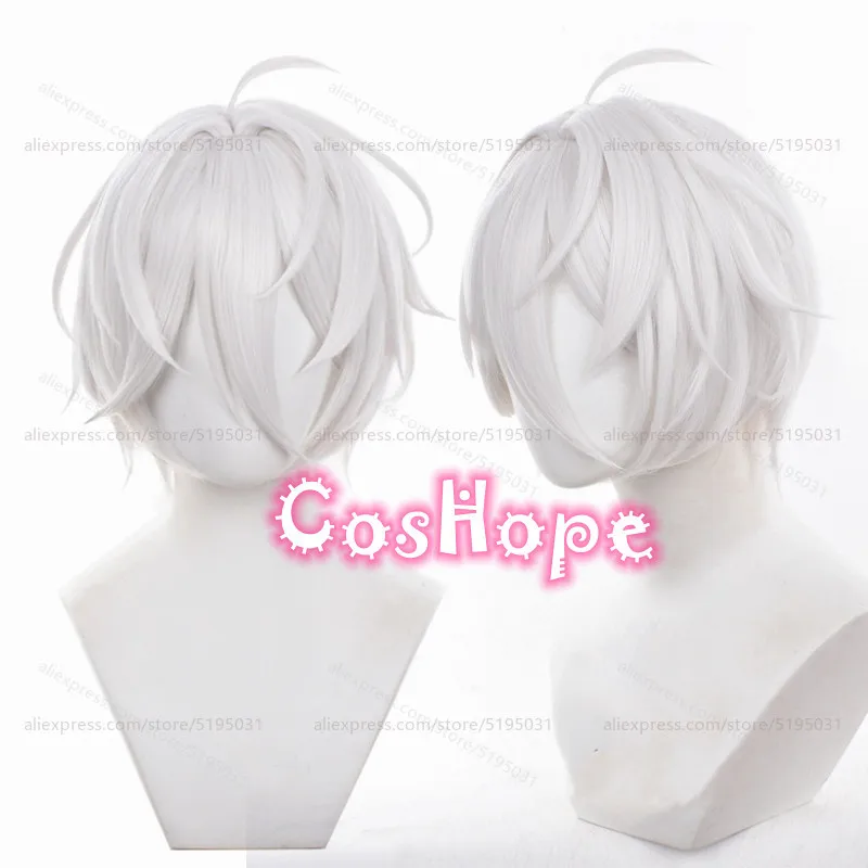 ES Kanna Natsu Cosplay Wig 32cm Short Scalp Hair White Gray Wig Cosplay Anime Cosplay Heat Resistant Synthetic Hair Halloween