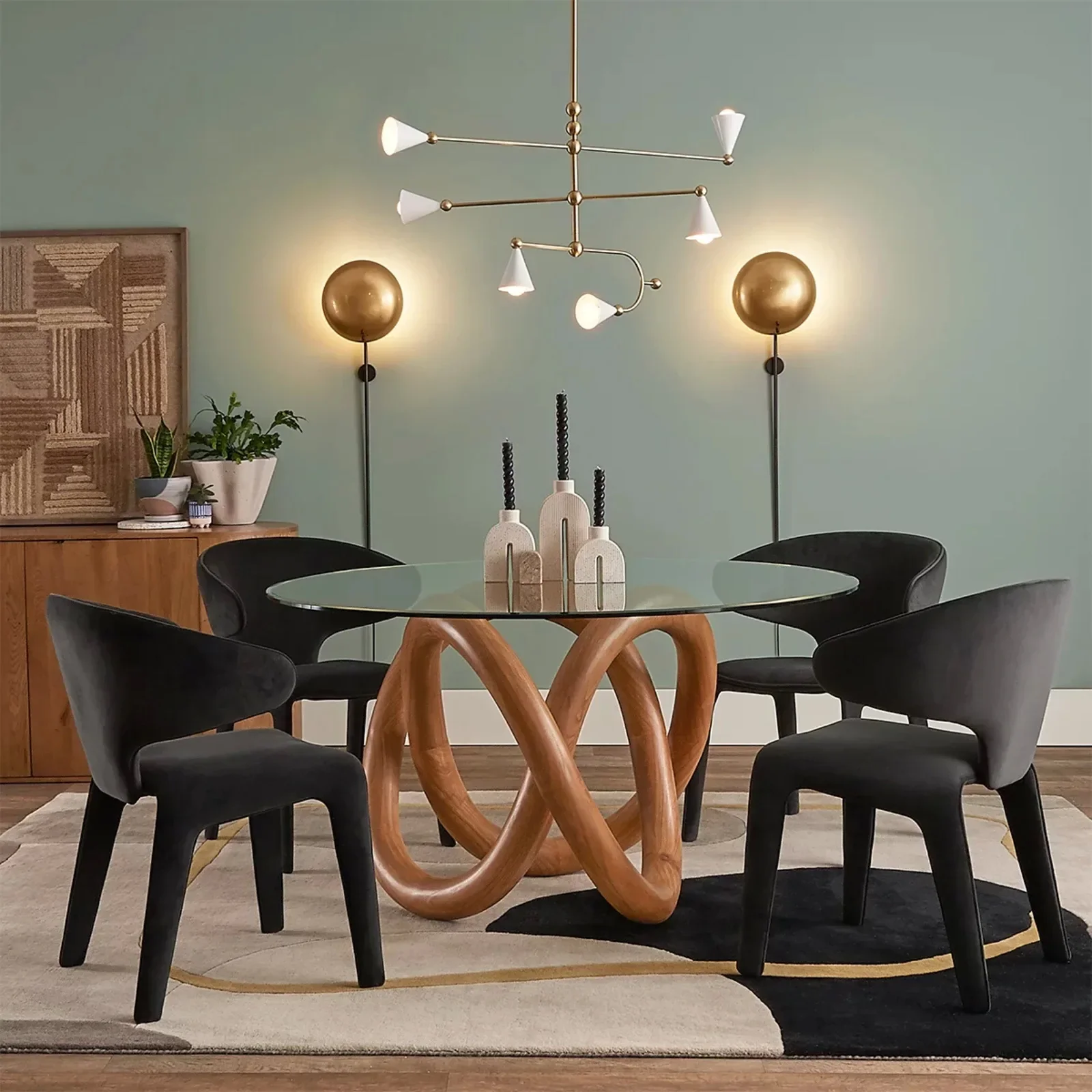 Dining room furniture Nordic solid wood dining table glass Japanese home coffee table round table for four