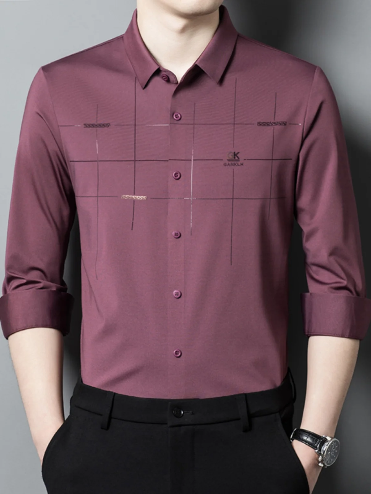 

Ele Long Sve Thin irt for Wedding Banquet Attendees Faionable Ci Sle Men's Busin Casual Slim Fit irt