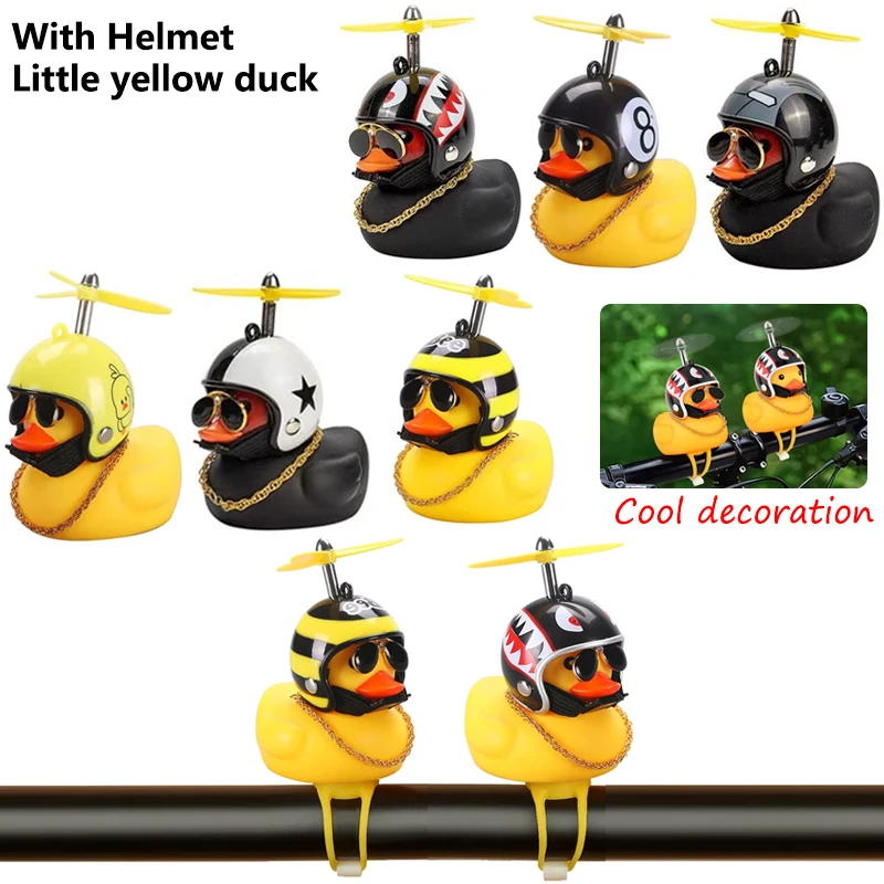 Car Moto Decor Little Yellow Duck With Plated Helmet Bike Without Lights Car Ornaments Accessories Duck Break Wind Wave Car Toys