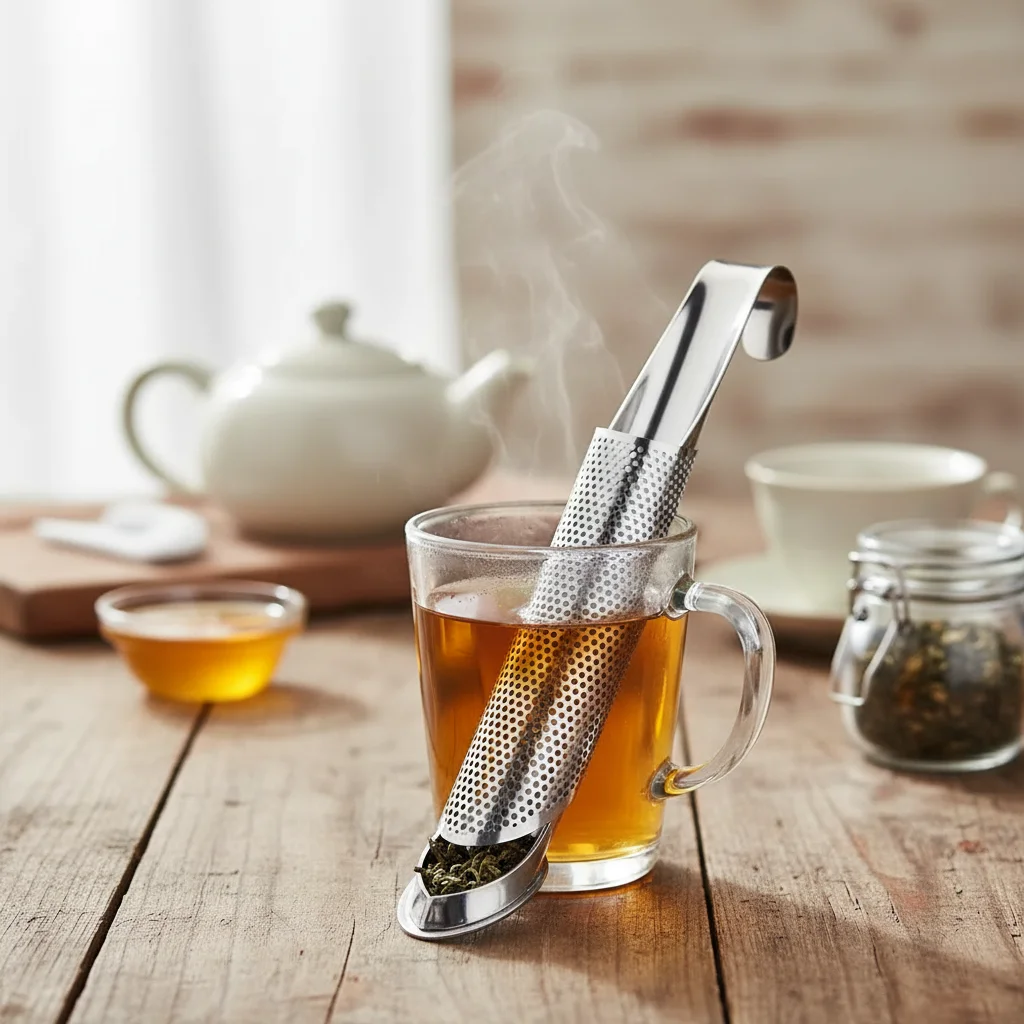 Stainless Steel Tea Strainer with Pipe Design Touch Feel Holder Tool for Loose Leaf Tea