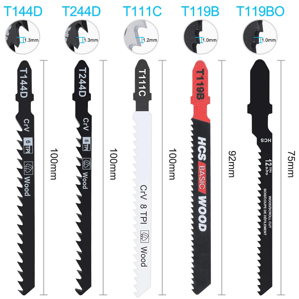 T Shank Reciprocating Saw Blade 6-18TPI Jig Saw Blade 75-115mm Saber Blade for Wood Cutting Tool HSS Saw Blade T101B T101BR