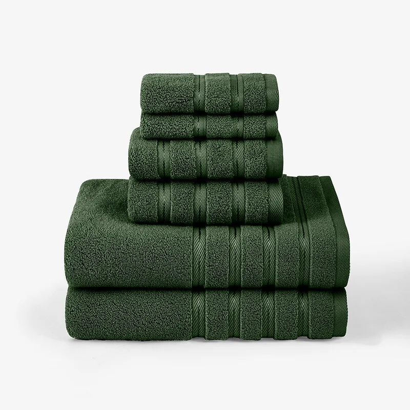 

100% Cotton Towels 6pcs/set Soft Absorbent Shower Towels Egyptian Cotton Quickly Dry For Home Hotel Bathroom Supplies Dark Green