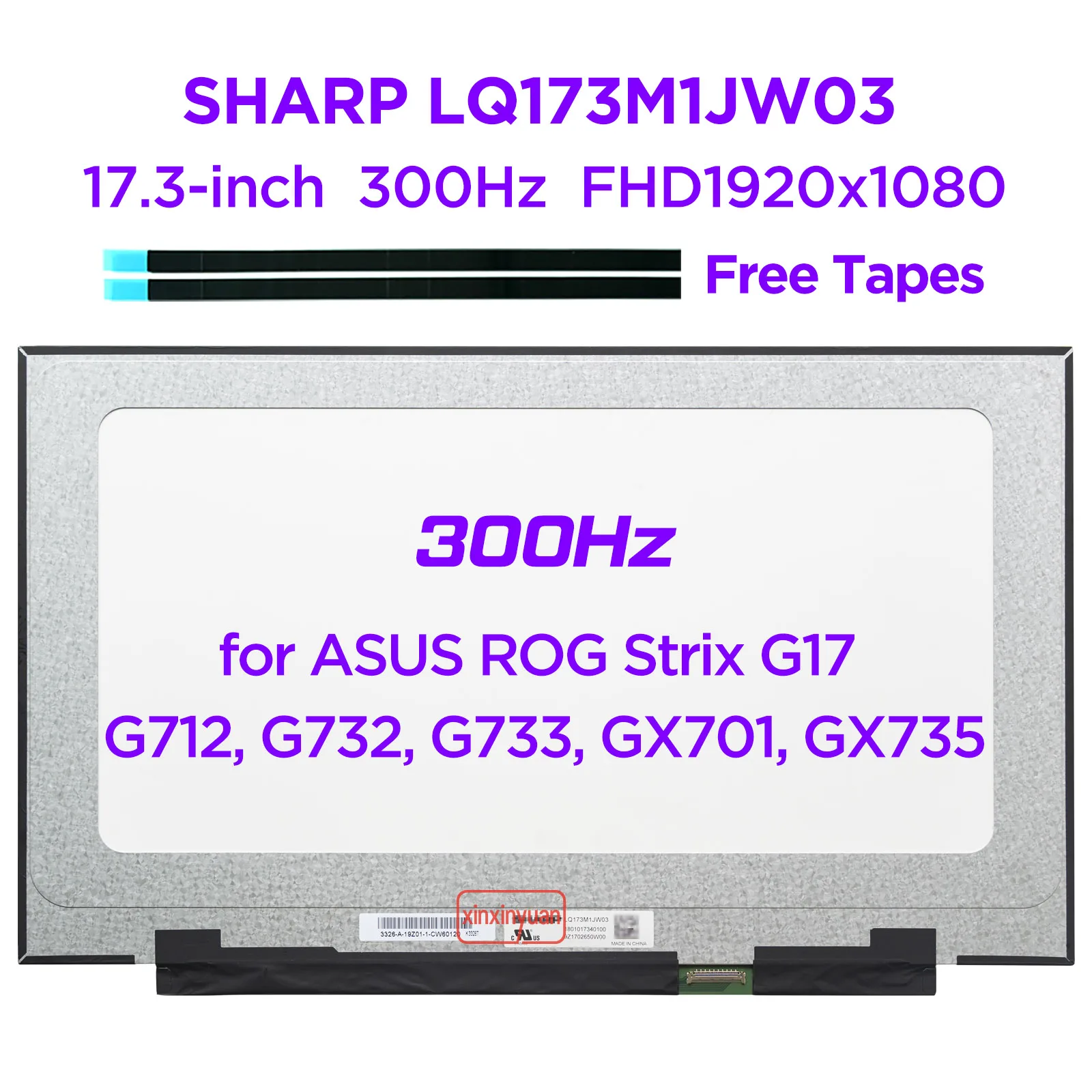 Tela Lcd do Portátil Lq173m1jw03 Lq173m1jw05 Lq173m1jw08 para Asus G17 G713 G732 G733 Gx701 Gx735 1920×1080 40pin 17.3 240 300 360hz