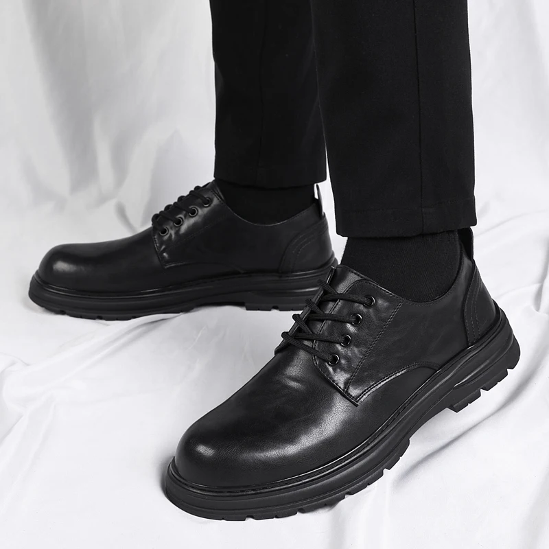 

Деловая повседневная кожаная обувь из натуральной кожи, брендовые универсальные мужские туфли-оксфорды, модная легкая уличная дорожная обувь на шнуровке