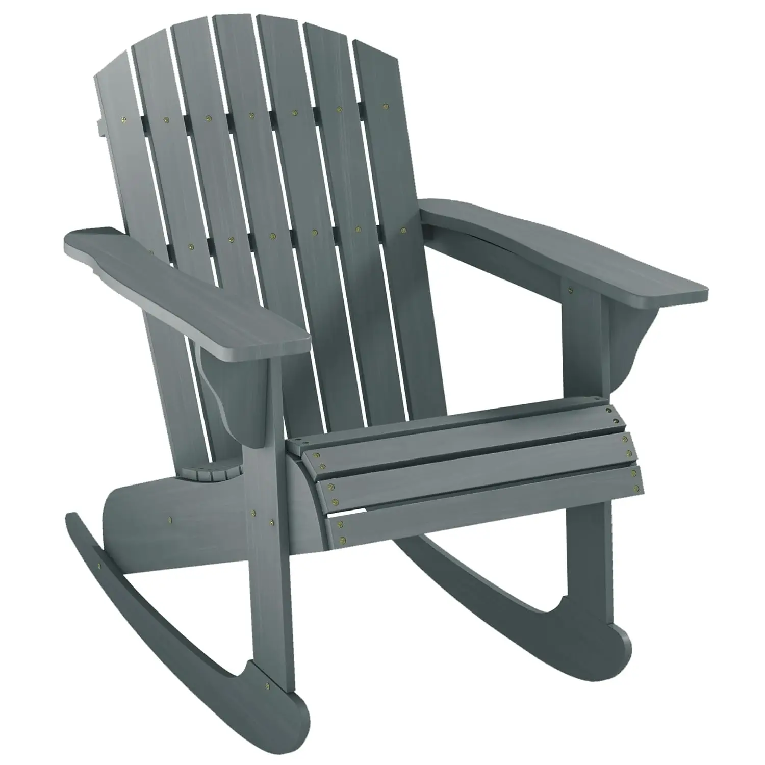 Slatted Wooden Adirondack Rocking Chair Fanned Back Design Outdoor Fire Pit Lounge Relaxing Seating Chair