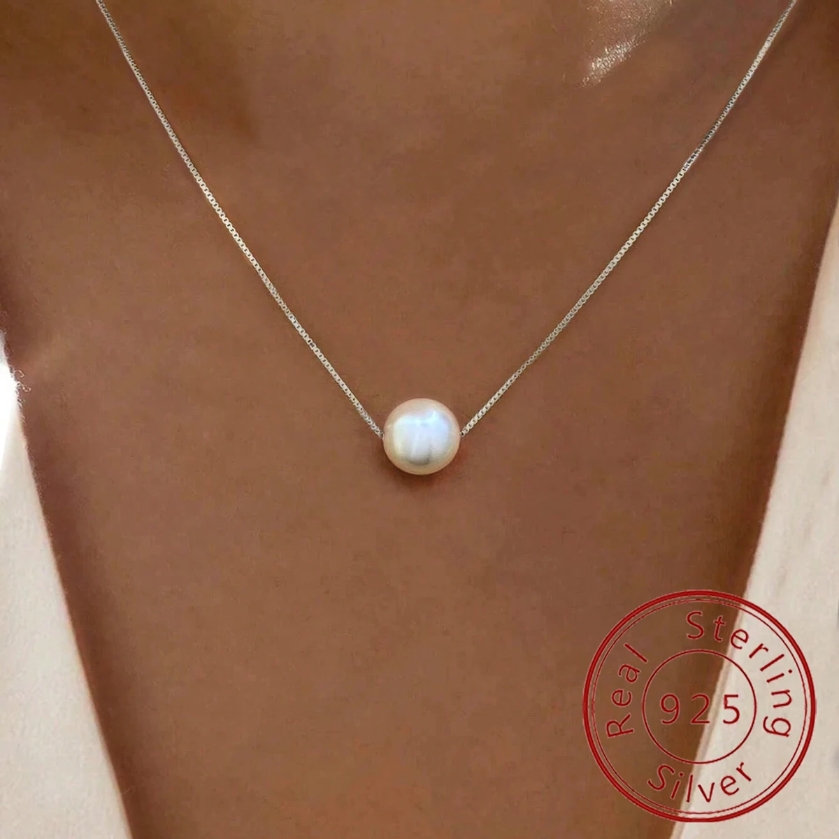 925 Sterling Silber Mode Luxus Weiß 6 MM 8 MM 10 MM Perlmutt Anhänger Halskette für Frauen Hochzeit schmuck Zubehör