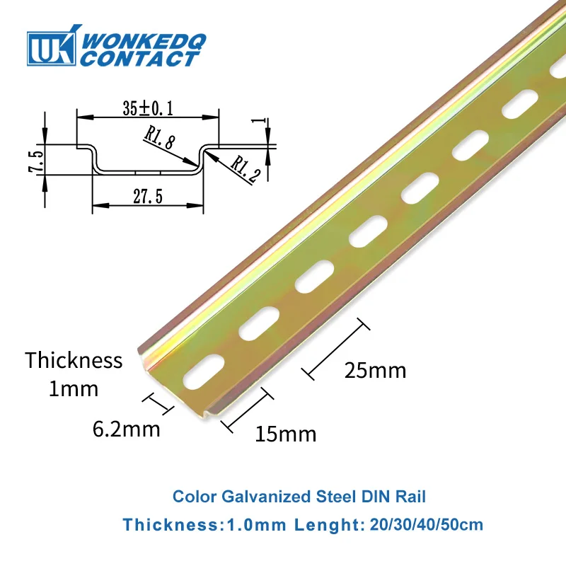 NS35-S-1.0 Steel DIN Rail Thickness 1 mm/Spacing 35 mm/Length 20/30/40/50 cm Universal Terminal Block Mounting Din Rail NS 35