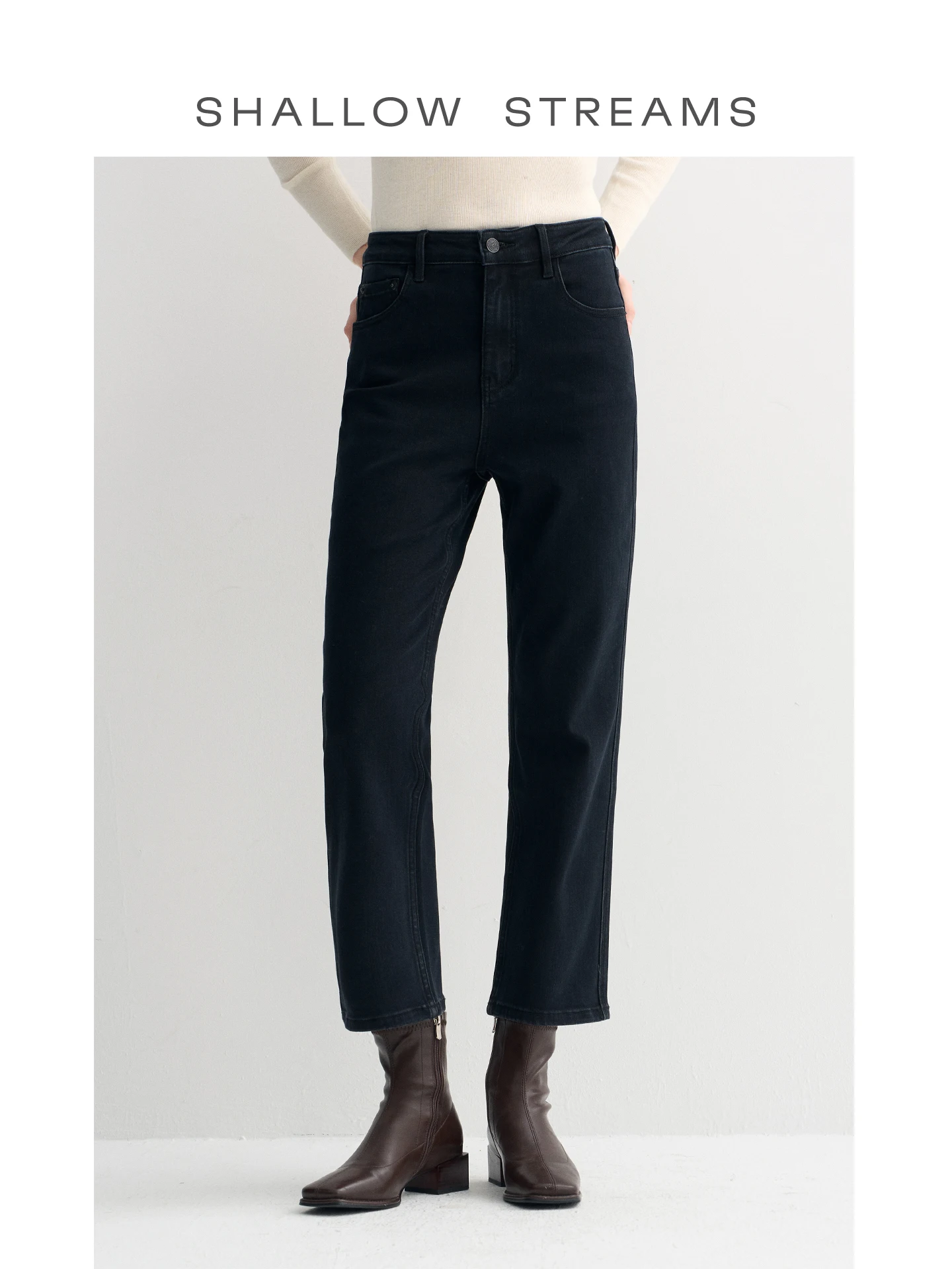 

Джинсы Lvyuha Classic Version Fce с подкладкой, с высокой талией, черные, облегающие, прямого кроя, теплые зимние, женские, повседневные, из хлопкового денима