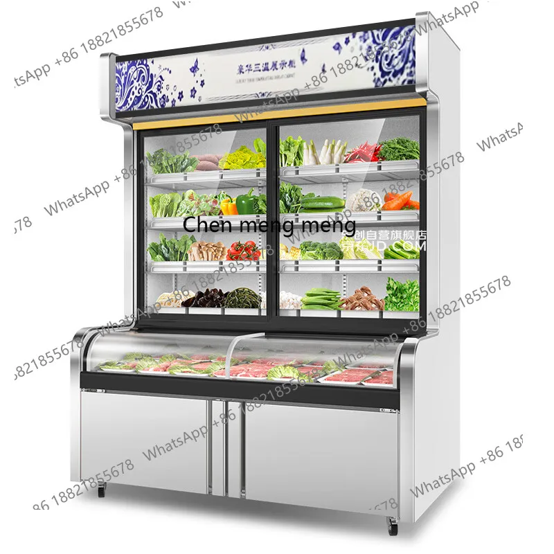Armário de manutenção fresca de vegetais com 3 temperaturas, churrasco comercial, la carte, congelador congelado, armário de exibição malatang