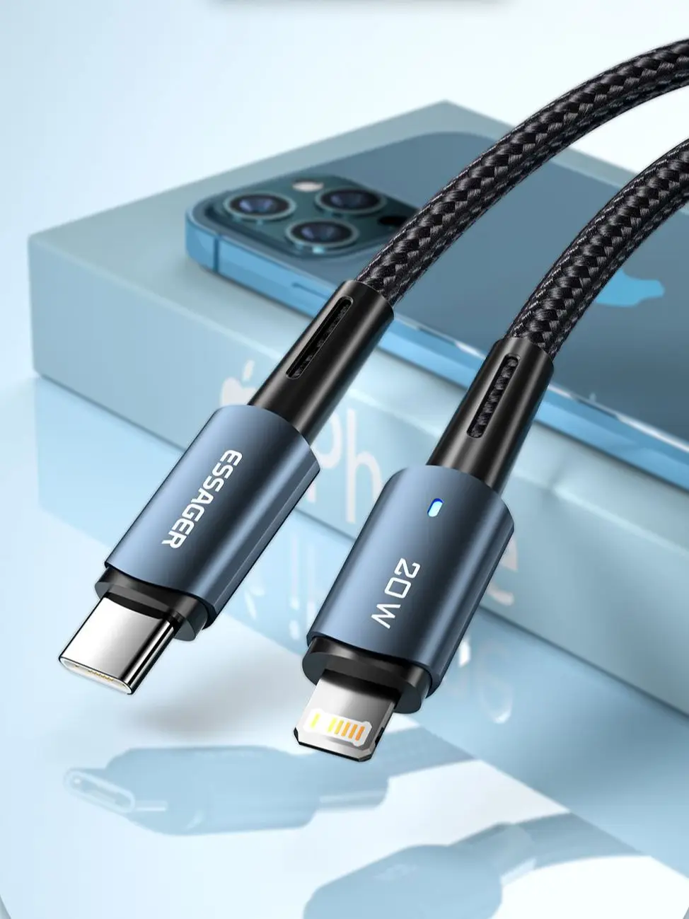 Essager typ c kabel für iphone 11 12 13 pro max xs 20w schnell ladekabel typ c zum beleuchten des datum kabel für ipad macbook