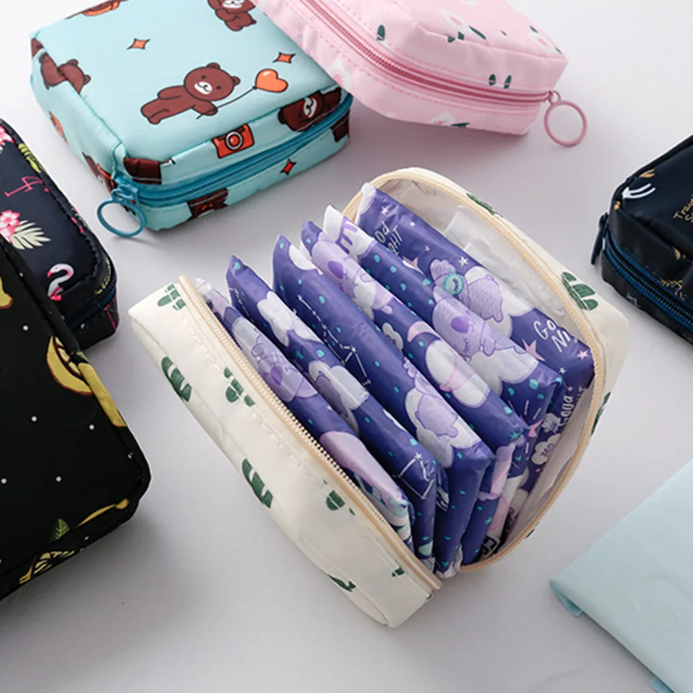 Women Tampon Storage Bag Case Sanitary Pad Pouch Napkin Cosmetic Bags Organizer Ladies Makeup Bag Girls Tampon Holder Organizer