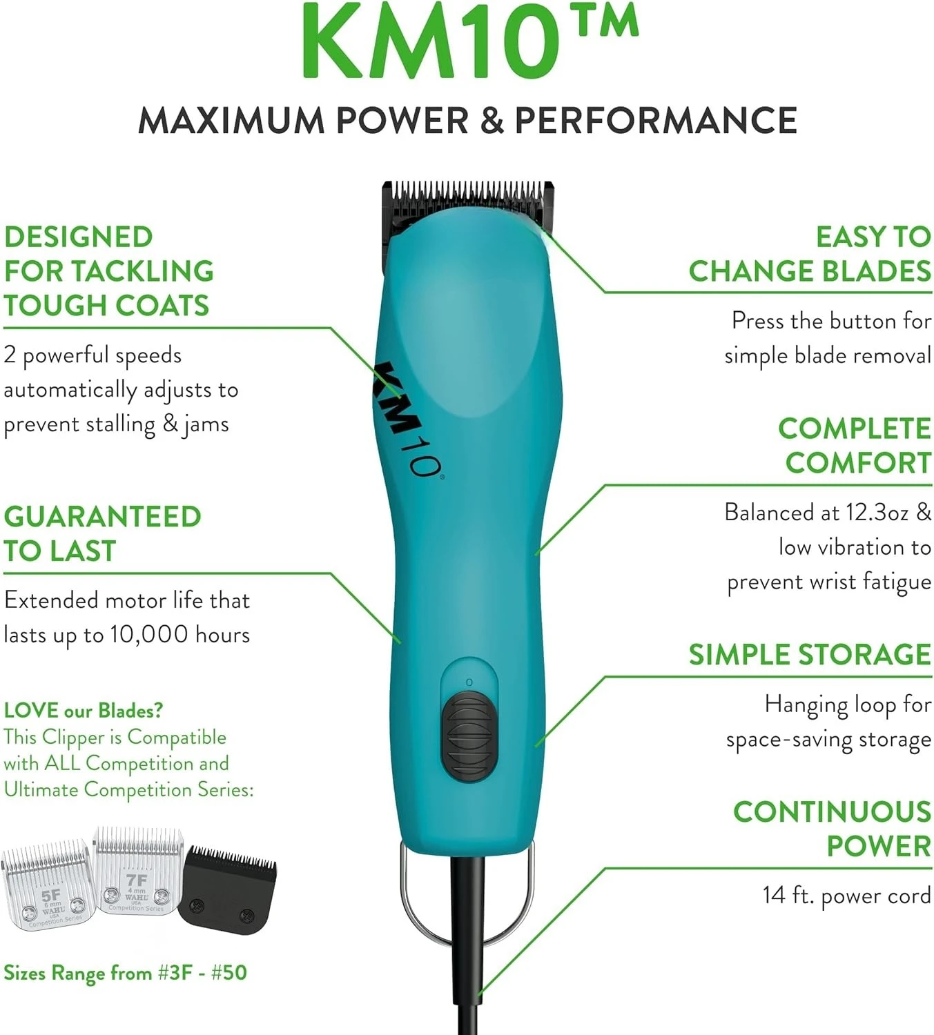

Professional Animal KM10 2-Speed Brushless Motor Pet, Dog, and Horse Clipper Kit - Turquoise