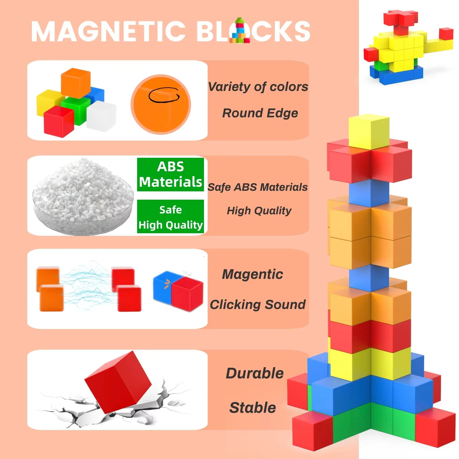 Cubo magnetico caldo Giocattoli per bambini Modellazione magnetica Giocattoli da costruzione per i più piccoli Apprendimento prescolare Giocattoli sensoriali STEM Montessori