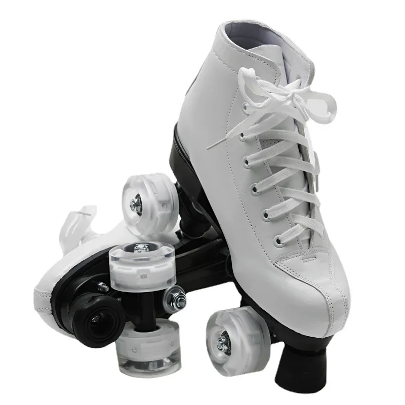 Roller Skates Shoes Microfiber Leather & PU Rubber Adult Men Women Unisex Quad 4 Wheels Skating Sliding Sport Training Shoes