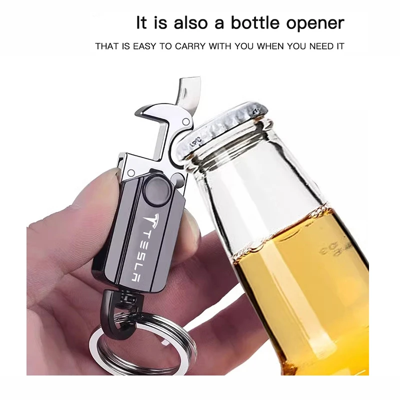 متعددة الوظائف سيارة مفتاح سلسلة حلقة الفولاذ الدوران كيرينغ ل تسلا Model-Y Model-3 Model-X Model-S Cybertruck Roadster SpaceX #4