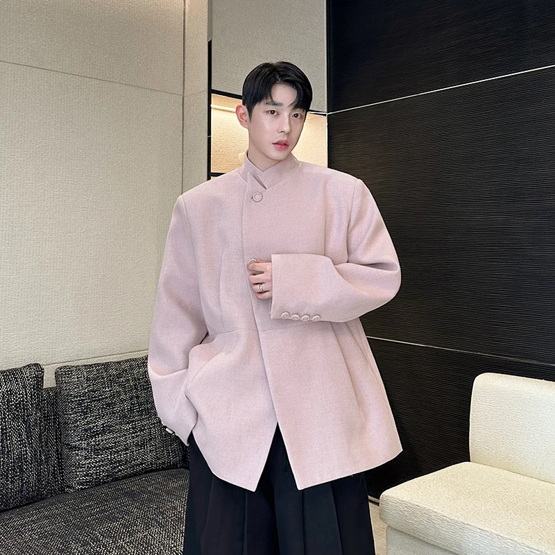 

Мужская шерстяная куртка Ele Pink с поясом, повседневная верхняя одежда в китайском национальном стиле, Cleanfit