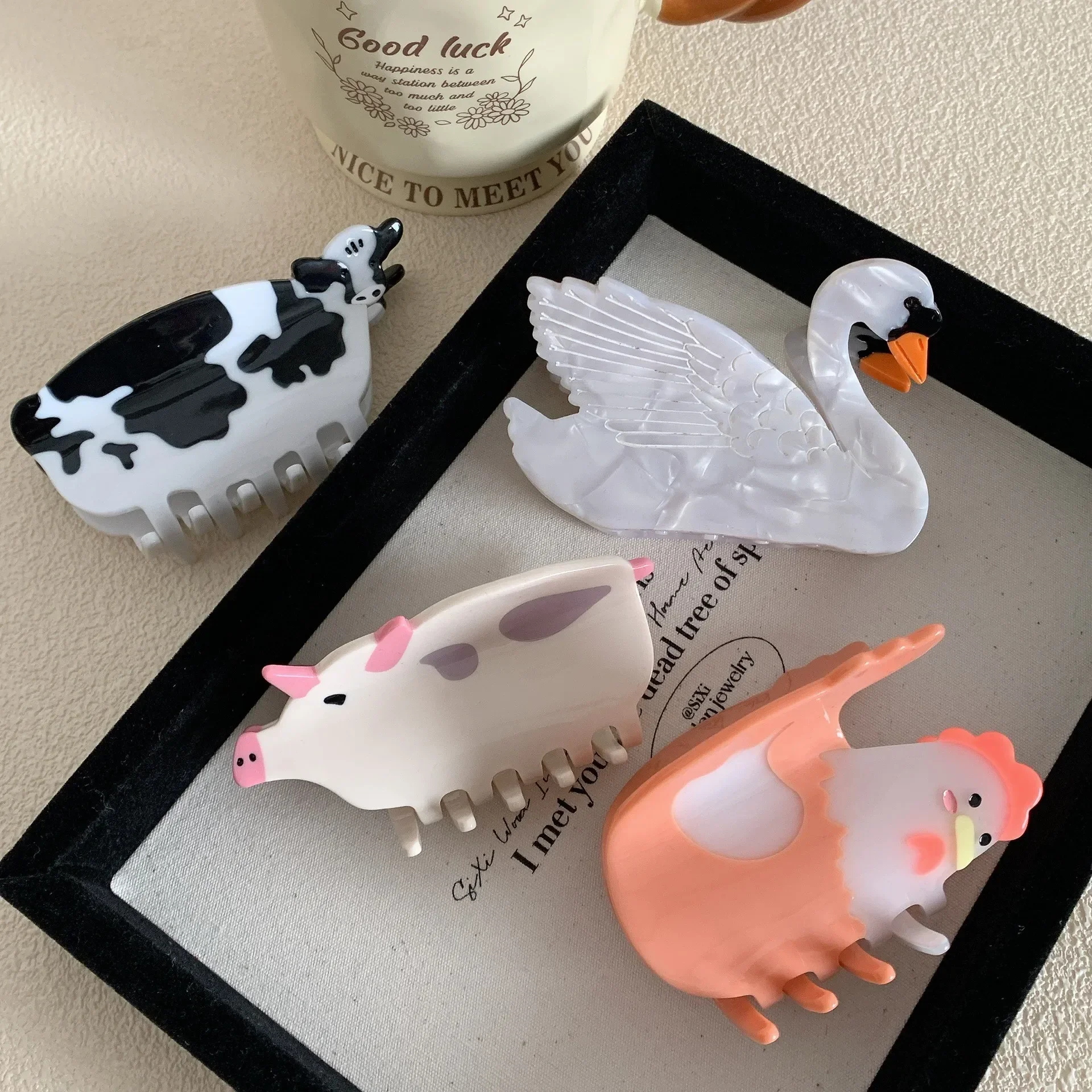 New Cute Animal Hair Claw Swan Cows Piggy Acetate Claw Clip Chickens Crab Hair Clip for Girls Trendy Hair Accessories for Women