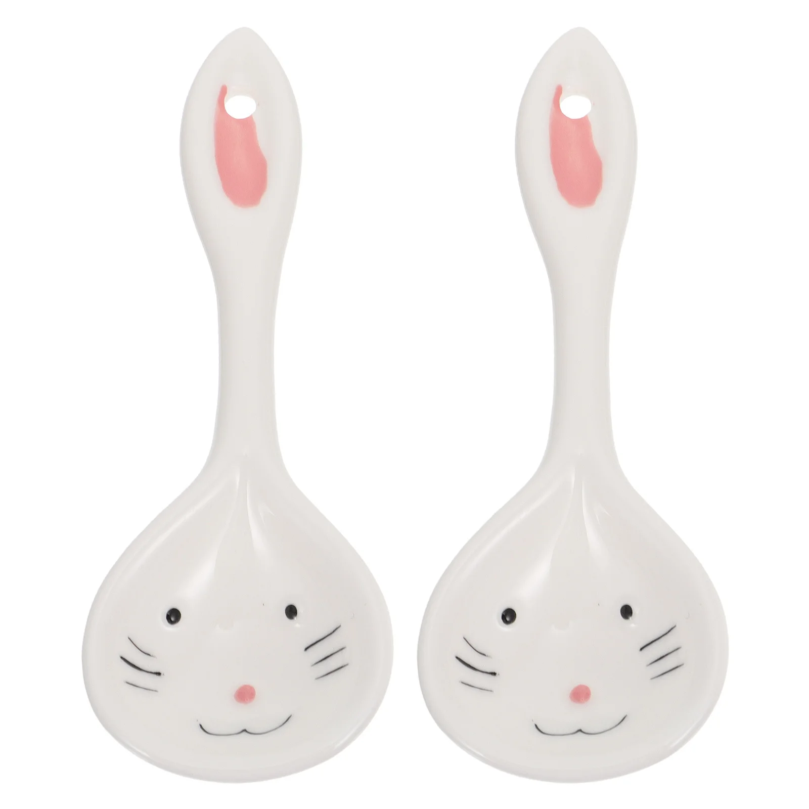 

2Pcs Ceramic Children Spoons Bunny Design White Lovely Kids Tableware Cartoon Kid Cutlery Spoon Children Spoons