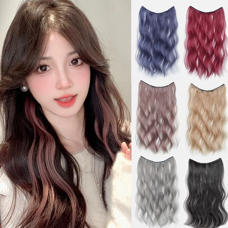 Wavy Colorful Clip in Hair Extensions Wig Synthetic 20inch Curly Hair Extensions Hairpiece for Women Daily Christmas Party Use