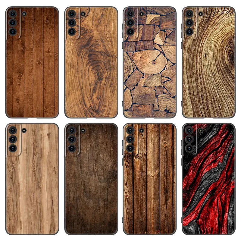 Wood Texture Art Phone Case For Samsung Galaxy S22 S21 S20 Ultra FE S10E S10 Lite S9 S8 Plus S7 Edge Soft TPU Black Cover