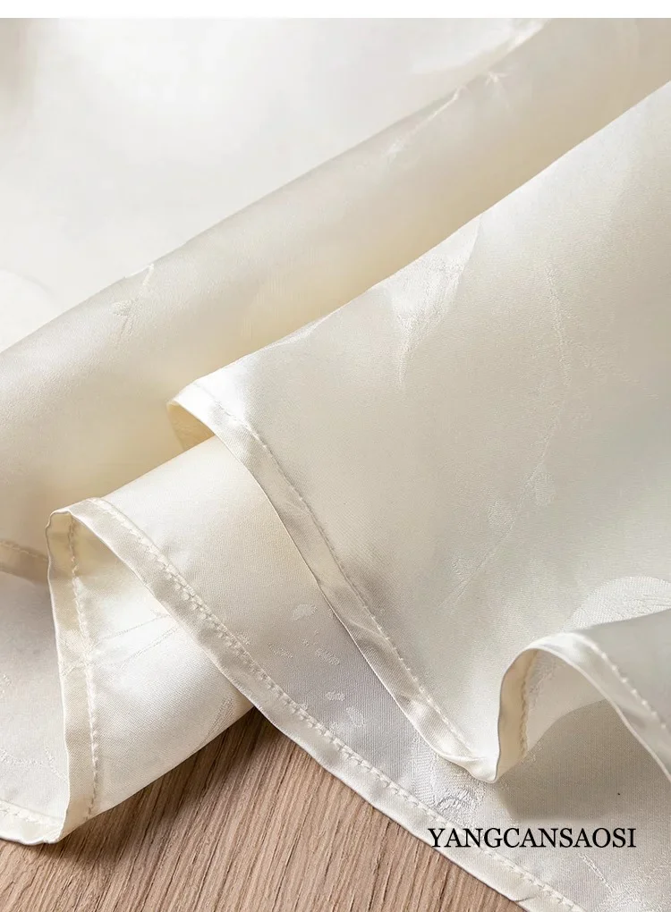 Women's Fashion Clothing 100% Natural Mulberry Silk Jacquard Satin Elongated White Temperament Vest Button Up Dress