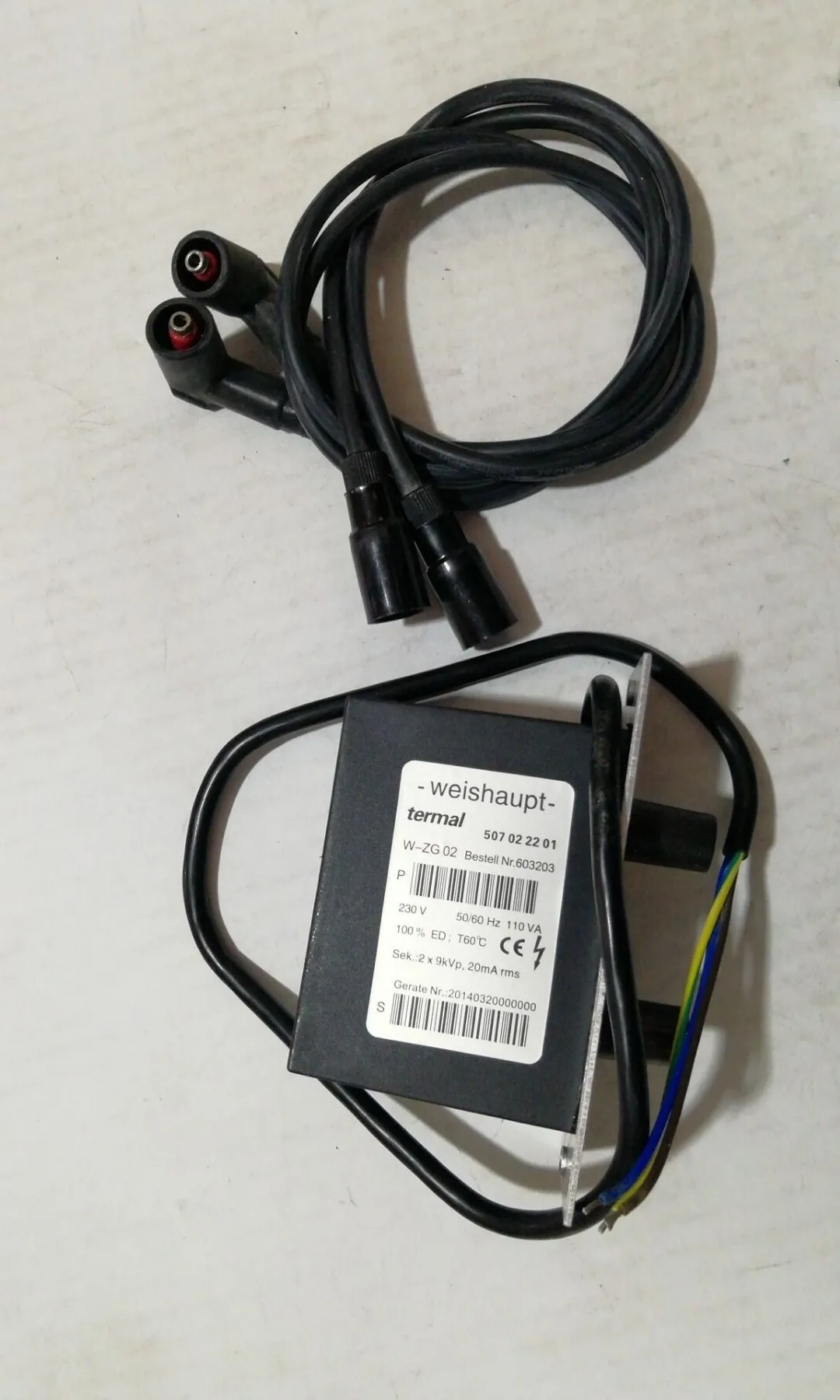 W-ZG 02 2X9KV ignition transformer/high voltage package and special high voltage line for Weishaupt burner