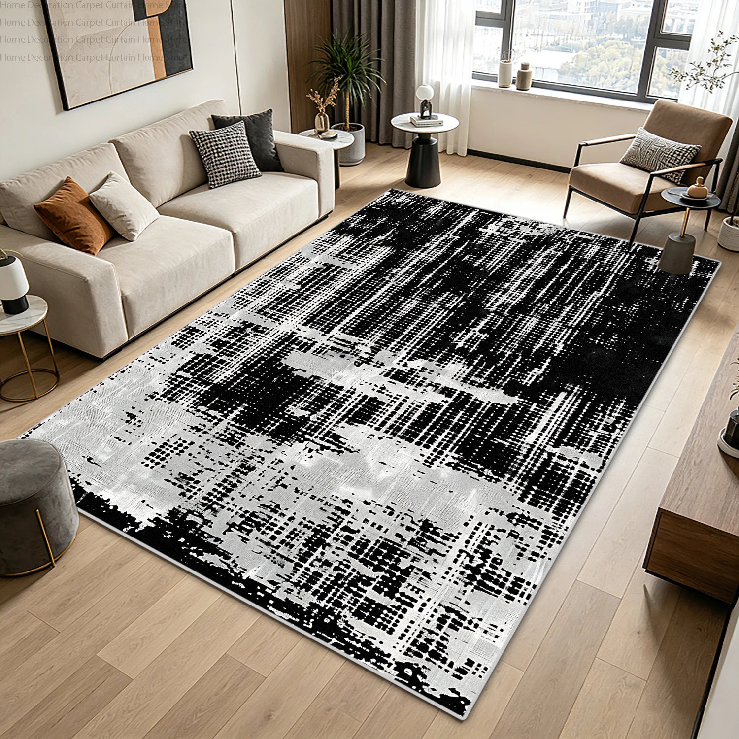 Black White Minimalism Abstract Solid Carpet Modern Living Room Large Area Bedroom Rug Non-slip Easy Clean Study Store Floor Mat