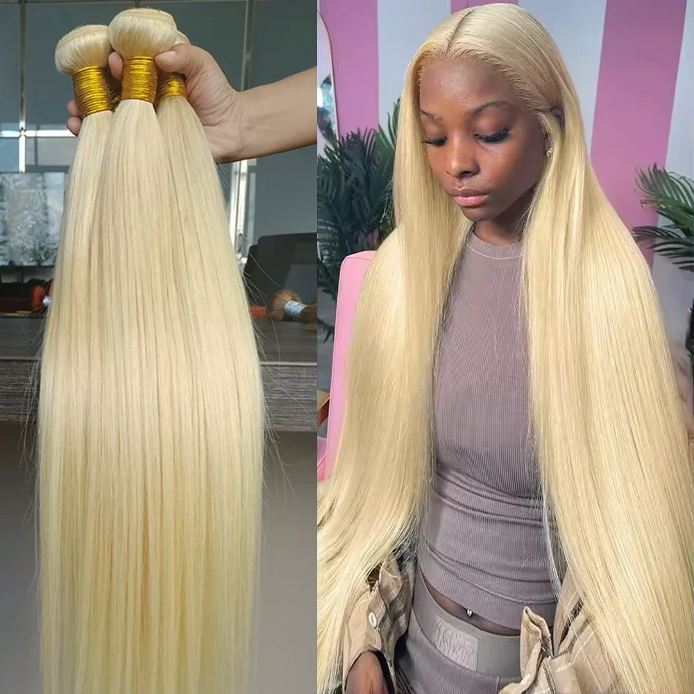 

613 Светлые прямые пучки человеческих волос, бразильские пучки натуральных человеческих волос, 100% плетение человеческих волос Remy для женщин, 1/3/4 шт., 36 дюймов