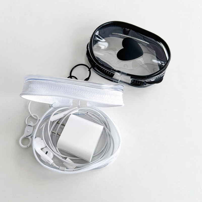 

Sweet Love PVC Oval Transparent Waterproof Data Cable Storage Bag Keychain High Capacity Travel Portable Sundries Bag Coin Purse