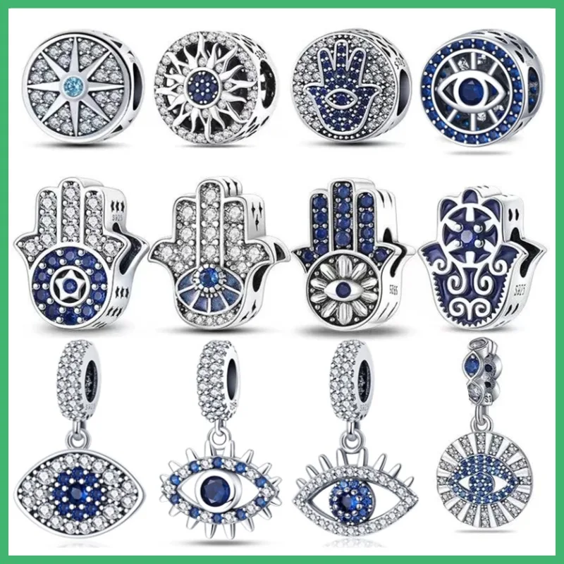 Original 925er Sterlingsilber, blaues Teufelsauge, Faram Palm Damen-Charm-Perle, geeignet für DIY-Armbänder