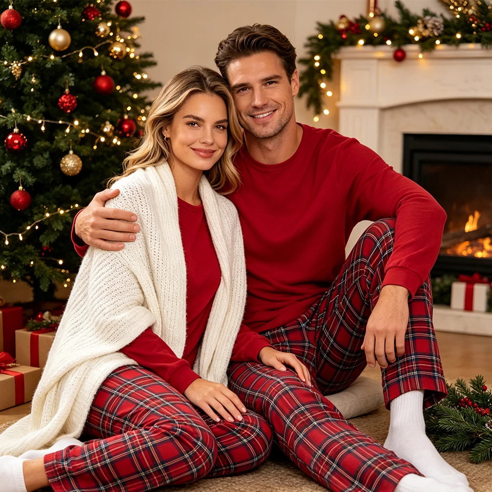 Plaid Print Matching Family Christmas Pajamas Set Holiday Sleepwear Men Women Kids Toddlers Baby Whole Family Matching Jammies - view 3