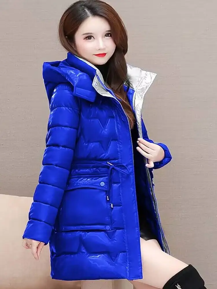 

Зимнее утепленное хлопковое пальто женское средней длины, модное, приталенное, с жемчужным блеском, глянцевое, трендовое