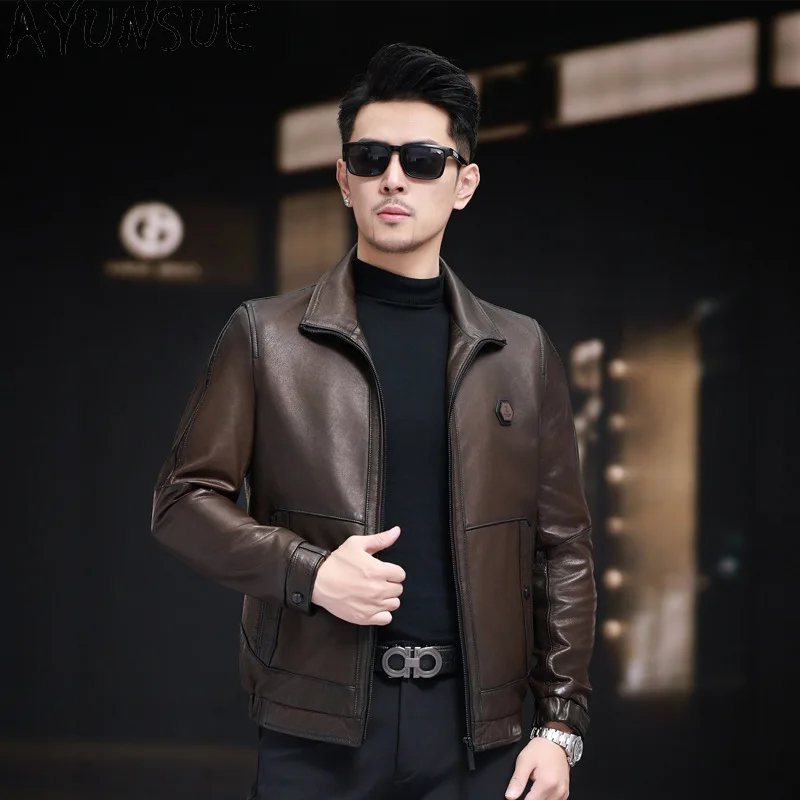

AYUNSUE Oil Wax Sheepskin Genuine Leather Jacket Men Autumn Coat Mens Clothes Thin Style Motocycle Jackets Jaqueta De Couro