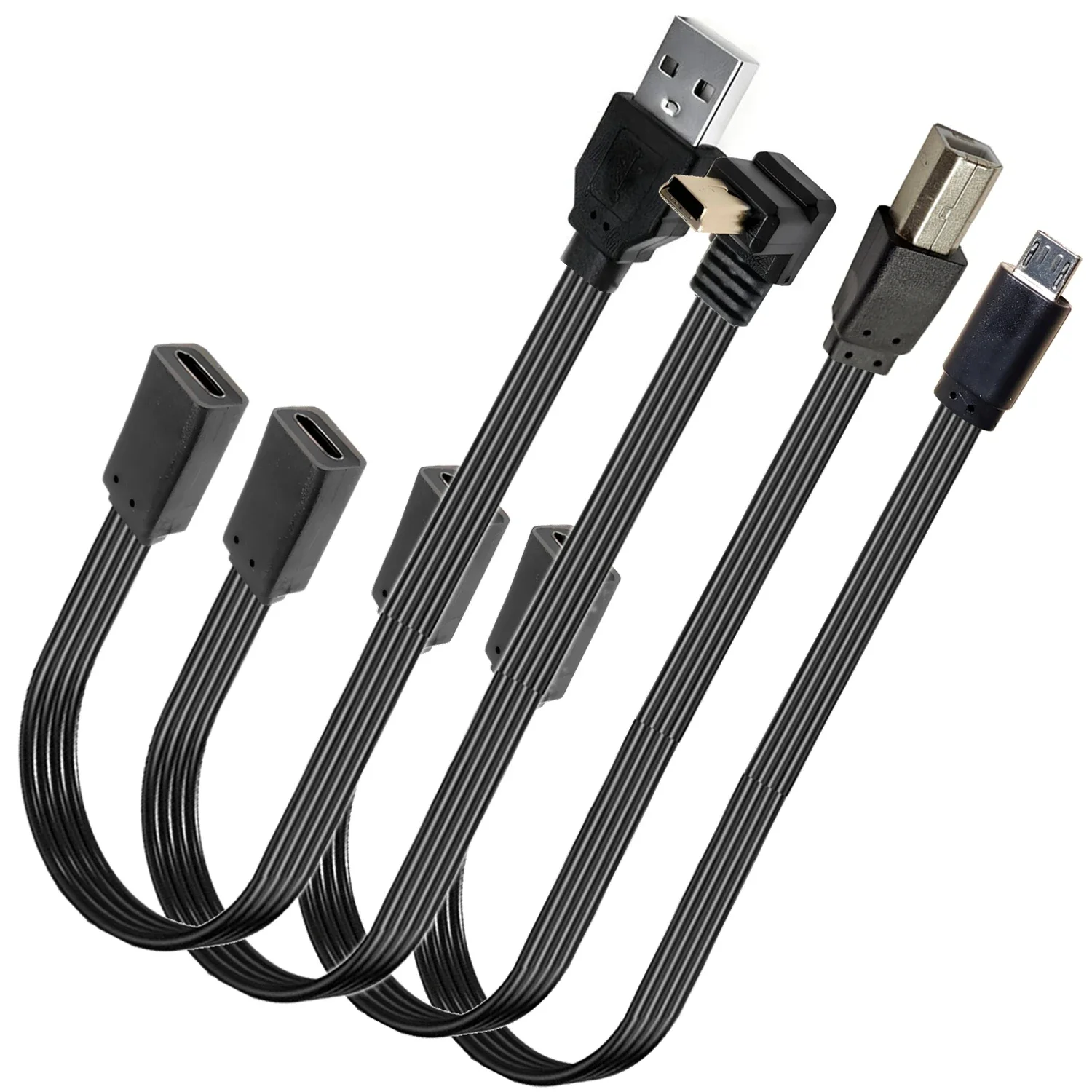Cable de extensión USB de 90 grados, cable USB micro mini macho a hembra tipo c, Cable de extensión adaptador USB plano con 4 núcleos 26AWG
