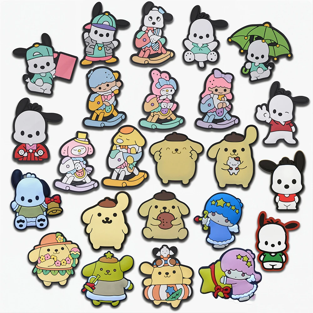 24/6PCS Pochacco My Melody Little Twin Stars Shoe Charm Wholesale PVC Wristband Decor Buckle Detachable DIY Waterproof Partygift