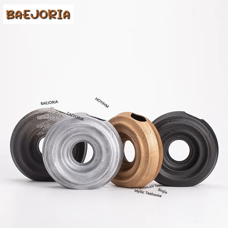 BAEJORIA Ceramic Flat Minimalist Vase Wedding Decoration Sweet Donut Shape Flower Vase Oval Hollow Black Vases Home Living Room
