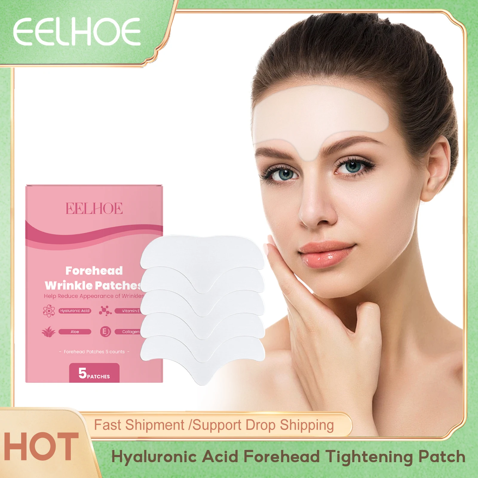 

Eelhoe Hyaluronic Acid Forehead Tightening Patch Lasting Lifting Firming Repair Damaged Remove Wrinkle Fine Lines Face Care Mask