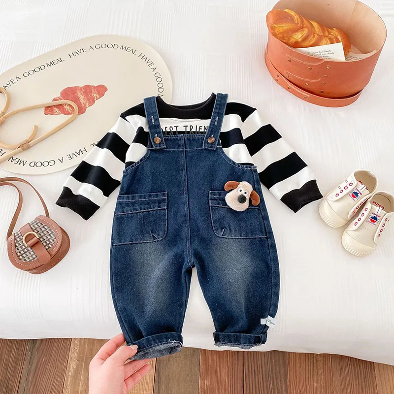 

MILANCEL New Autumn Baby Denim Overalls 0-3Y Infant Girls Solid Shoulder Strap Pants Toddler Boys Casual Trousers