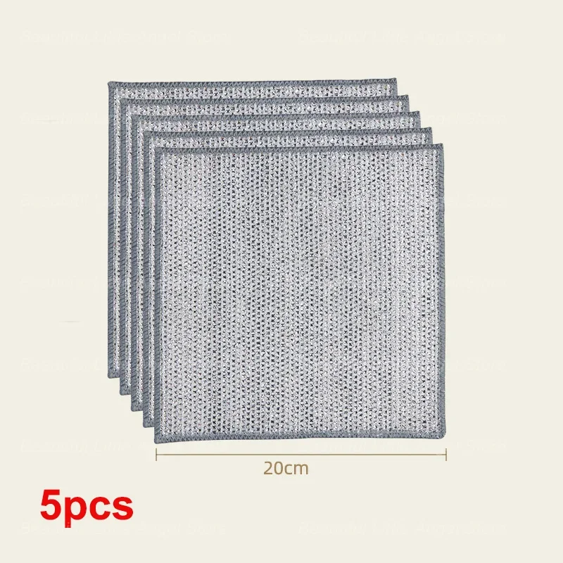 20/5 stuks Verdikte Staal Draad Reinigingsdoek Anti-Kras Dubbellaags IJzer Microvezel Mesh Afwasdoek Afwasdoeken Keukendoek